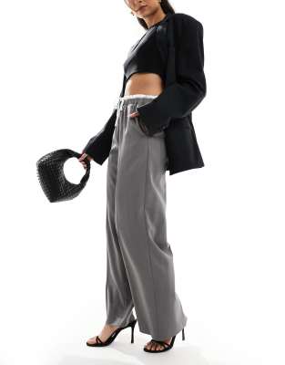 ONLY wide leg tailored trousers in medium grey | ASOS