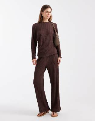 Only Wide Leg Textured Pants In Brown