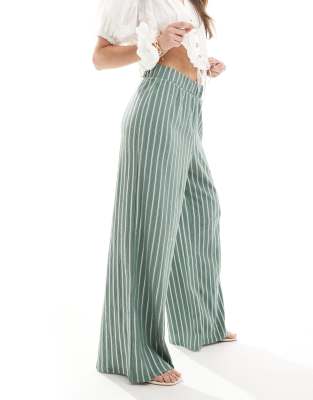 Shop Only Wide Leg Textured Pants In Green