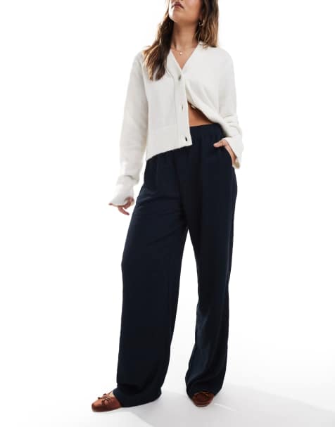 ONLY wide leg textured trouser in navy - view 1