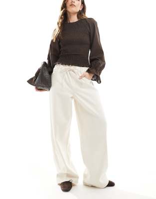 Only Wide Leg Tie Waist Jeans In White