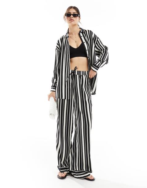 ONLY wide leg trousers in black and white stripe - view 1