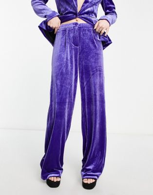 Only wide leg velvet trouser co-ord in purple - ASOS Price Checker