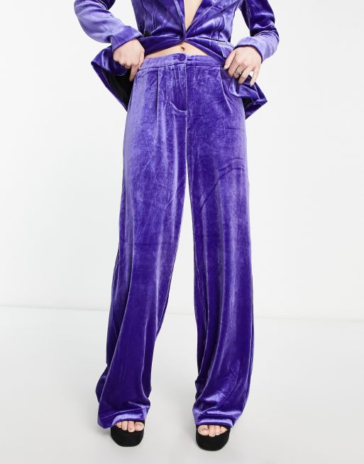 Only wide leg velvet trouser co-ord in purple