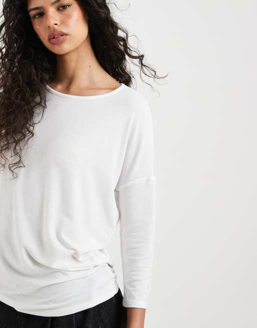 Only wide neck 3/4 sleeve top in white , 4 of 4