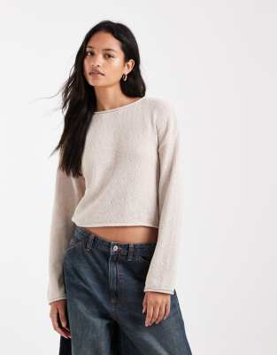 Only Wide Neck Loose Fit Sweater In Brown
