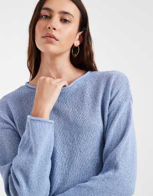 Only Wide Neck Loose Fit Sweater In Blue