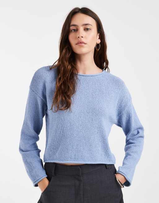 ONLY wide neck loose fit sweater in light blue, 3 of 4