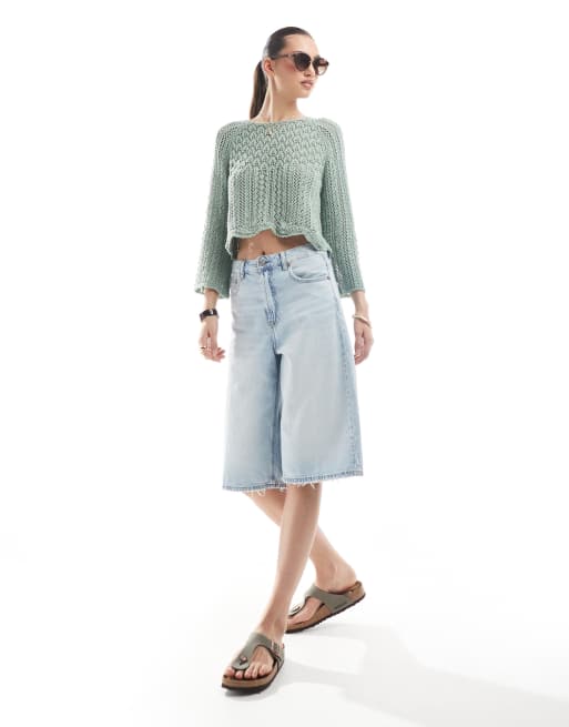 ONLY wide sleeve crochet top in mint green, 3 of 4
