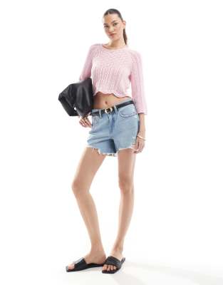Only Wide Sleeve Crochet Top In Pink
