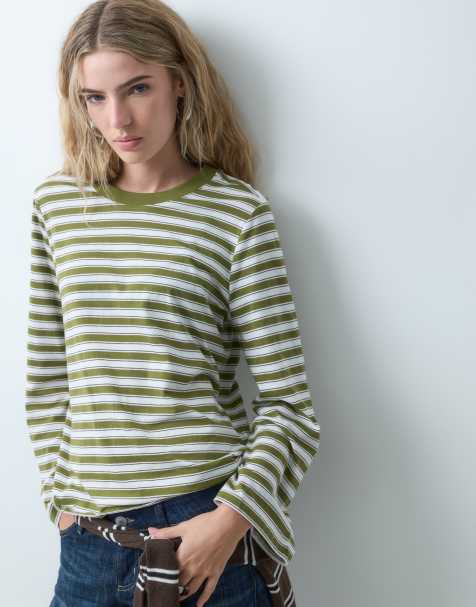 ONLY wide sleeve top in light green stripes - view 1