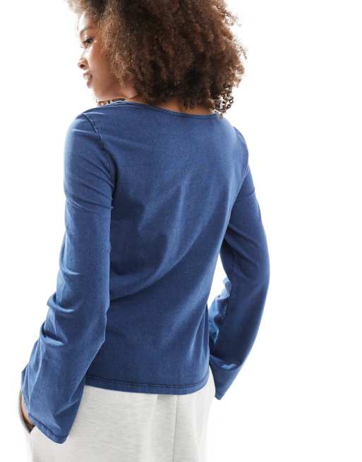 ONLY wide sleeve top in wash blue  , 3 of 4
