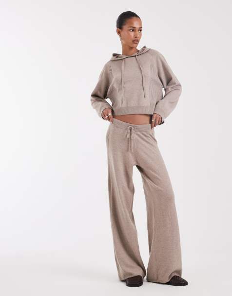 ONLY wijde gebreide broek co-ord in beige - view 1