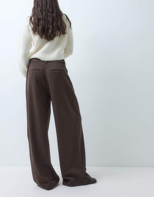 ONLY wijde pantalon met plooidetail in bruin, 5 van 5