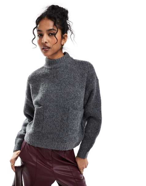 ONLY wool look pocket jumper in grey - view 1