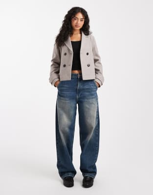 Only Wool Look Short Jacket In Gray