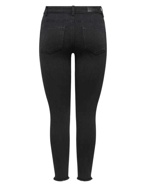 ONLY Wow jeans med medelhög midja, smala ben och ankellängd i svart denim, 7 av 7