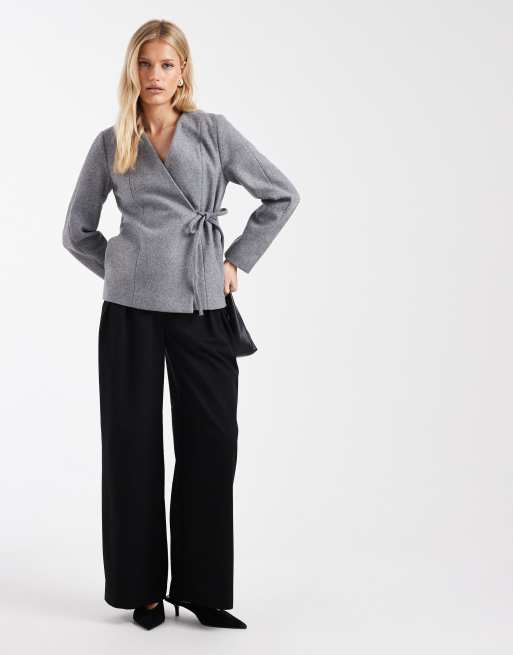 ONLY wrap around tie side structured jacket in grey, 3 of 4