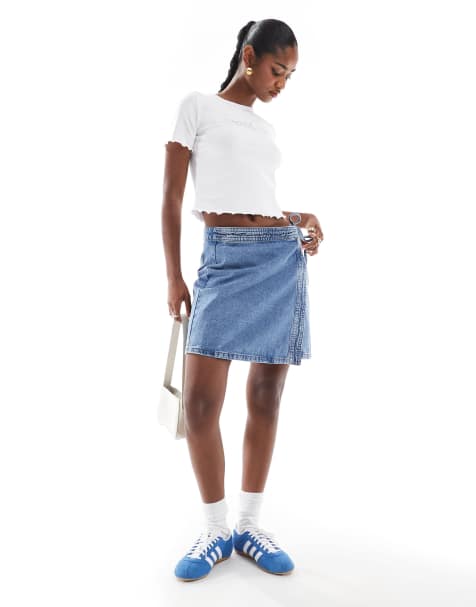 ONLY wrap denim mini skirt in light blue - view 1