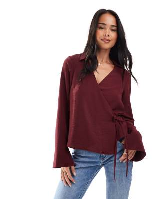 wrap detail shirt in red