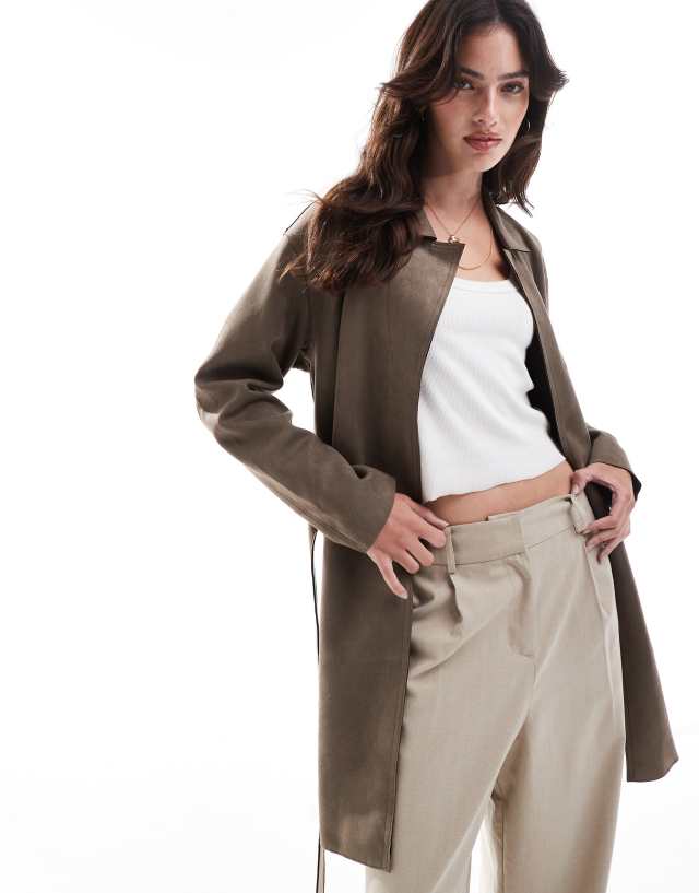 ONLY - wrap front belted coat in light brown