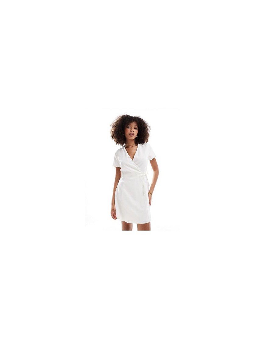 Only Wrap Linen Mix Mini Dress In Off-white