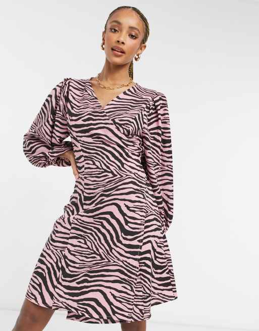 Only wrap mini dress in pink zebra print | ASOS