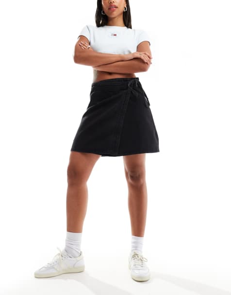 ONLY wrap tie denim skirt in wash black - view 1