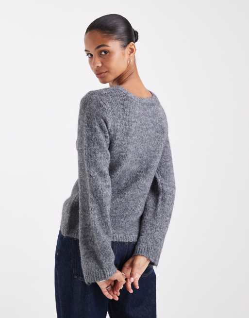 ONLY wrapped knitted jumper in mid grey, 3 of 4