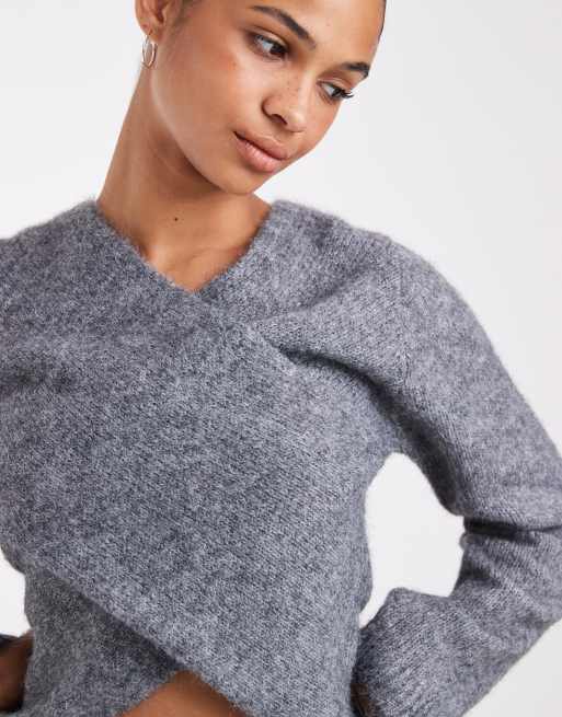 ONLY wrapped knitted jumper in mid grey, 4 of 4