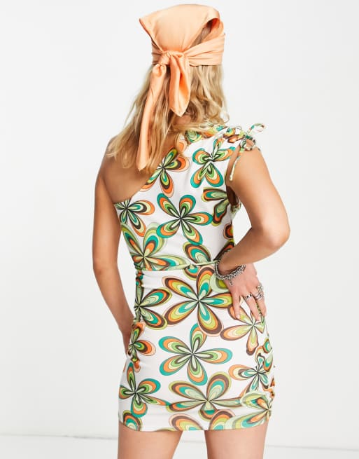 ワンピース LCDC : 25SS / KAT PRINT MINI DRESS (2COLORS) Only x Neon & Nylon one shoulder cut-out mini dress in green