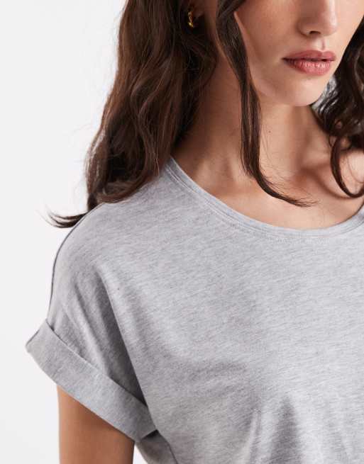 Only - Zacht T-shirt met ronde hals in gemêleerd lichtgrijs , 3 van 4