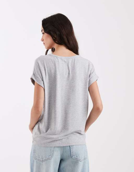 Only - Zacht T-shirt met ronde hals in gemêleerd lichtgrijs , 4 van 4