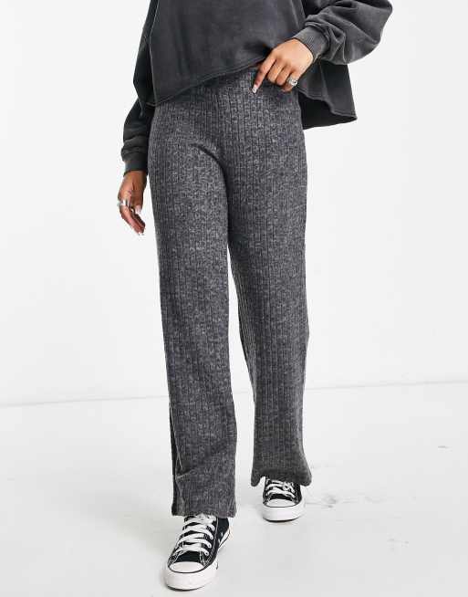 Only - Zachte, geribbelde broek met wijde pijpen in antraciet, deel van co-ord set