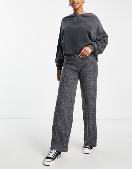 Only - Zachte, geribbelde broek met wijde pijpen in antraciet, deel van co-ord set, 4 van 4