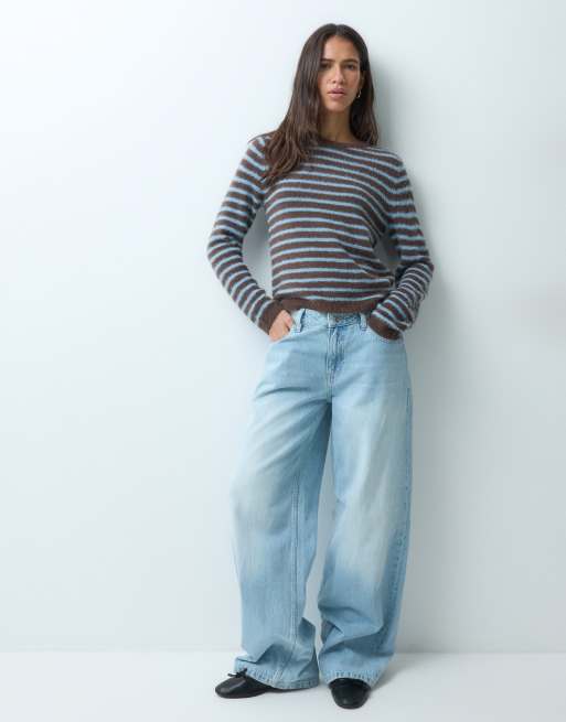 ONLY zachte trui met textuur en bruine en blauwe strepen, 3 van 4