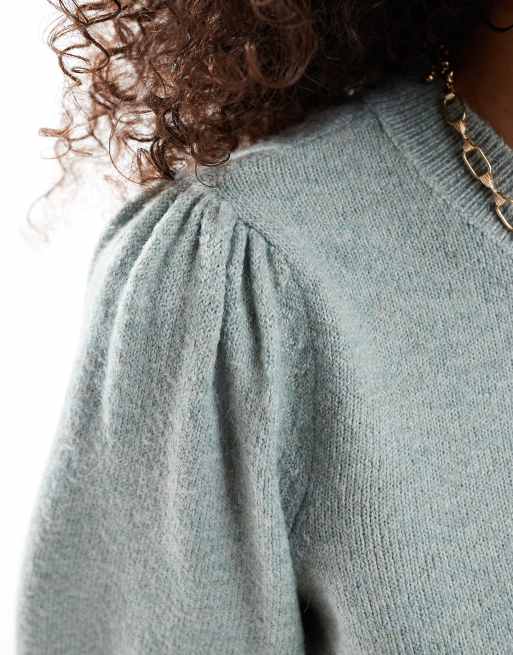 ONLY – Zielony dzianinowy sweter z rękawami 3/4 , 2 z 4