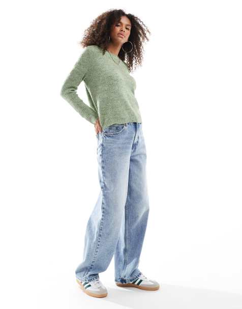 ONLY – Zielony sweter z dzianiny pointelle - view 1
