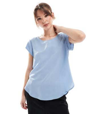 zip back blouse in powder blue