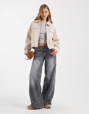 Only Zip Thorugh Boucle Jacket In White