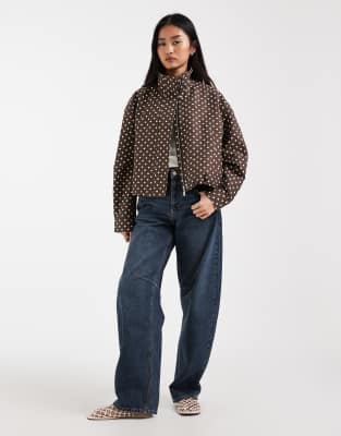 ONLY zip through cropped jacket in brown polka dot