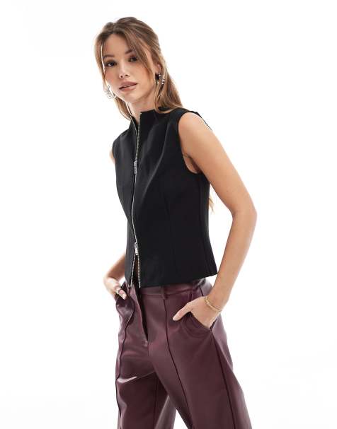 ONLY zip trough tailored vest in black - view 1