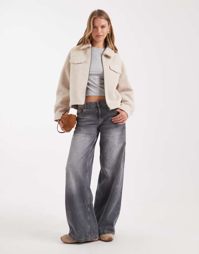 ONLY zip up boucle jacket in cream | ASOS