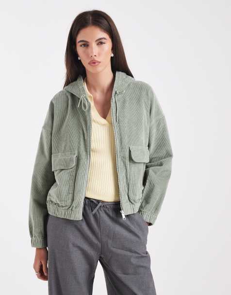 ONLY zipped through cord hooded jacket in khaki - view 1