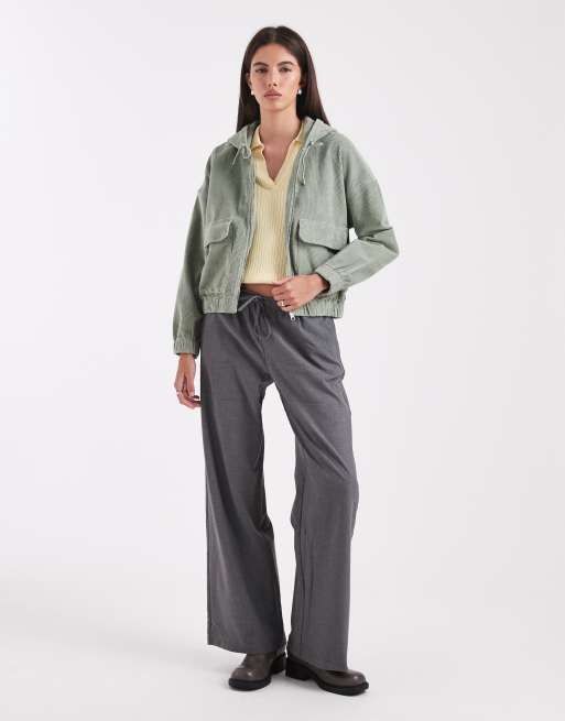 ONLY zipped through cord hooded jacket in khaki, 2 of 4