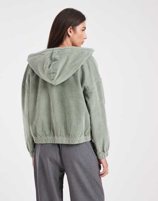 ONLY zipped through cord hooded jacket in khaki, 3 of 4