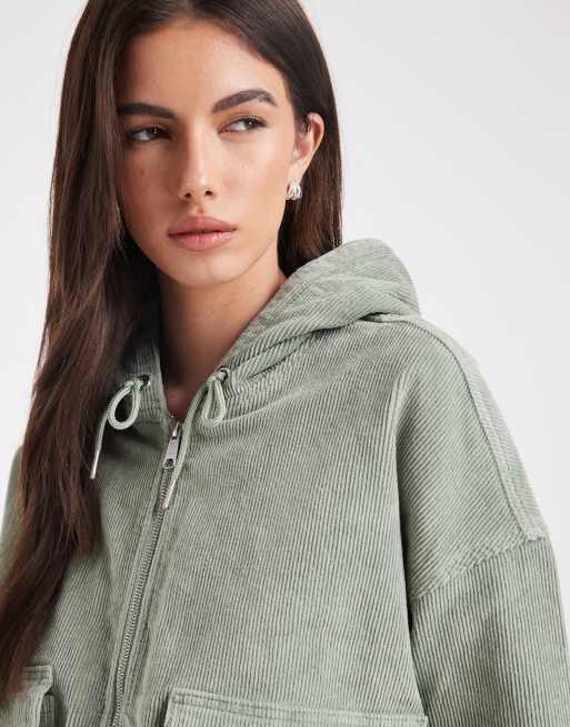 ONLY zipped through cord hooded jacket in khaki, 4 of 4