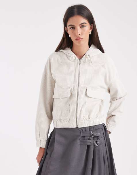 ONLY zipped through cord hooded jacket in stone