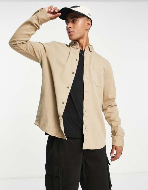 Only & Zonen - Overhemd van zwaargewicht keperstof in beige 