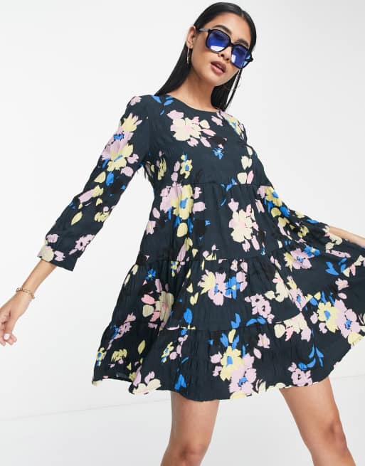 Only - Zozo - Robe courte droite à manches 3/4 - Bleu graphite